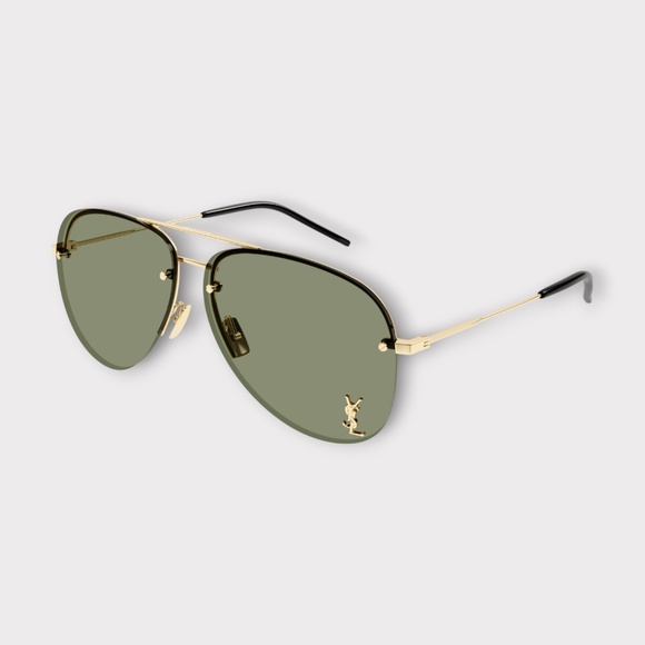 Unisex Saint Laurent Classic 11 M Pilot Sunglasses, Gold Frame and Green Lens. - Picture 3 of 4